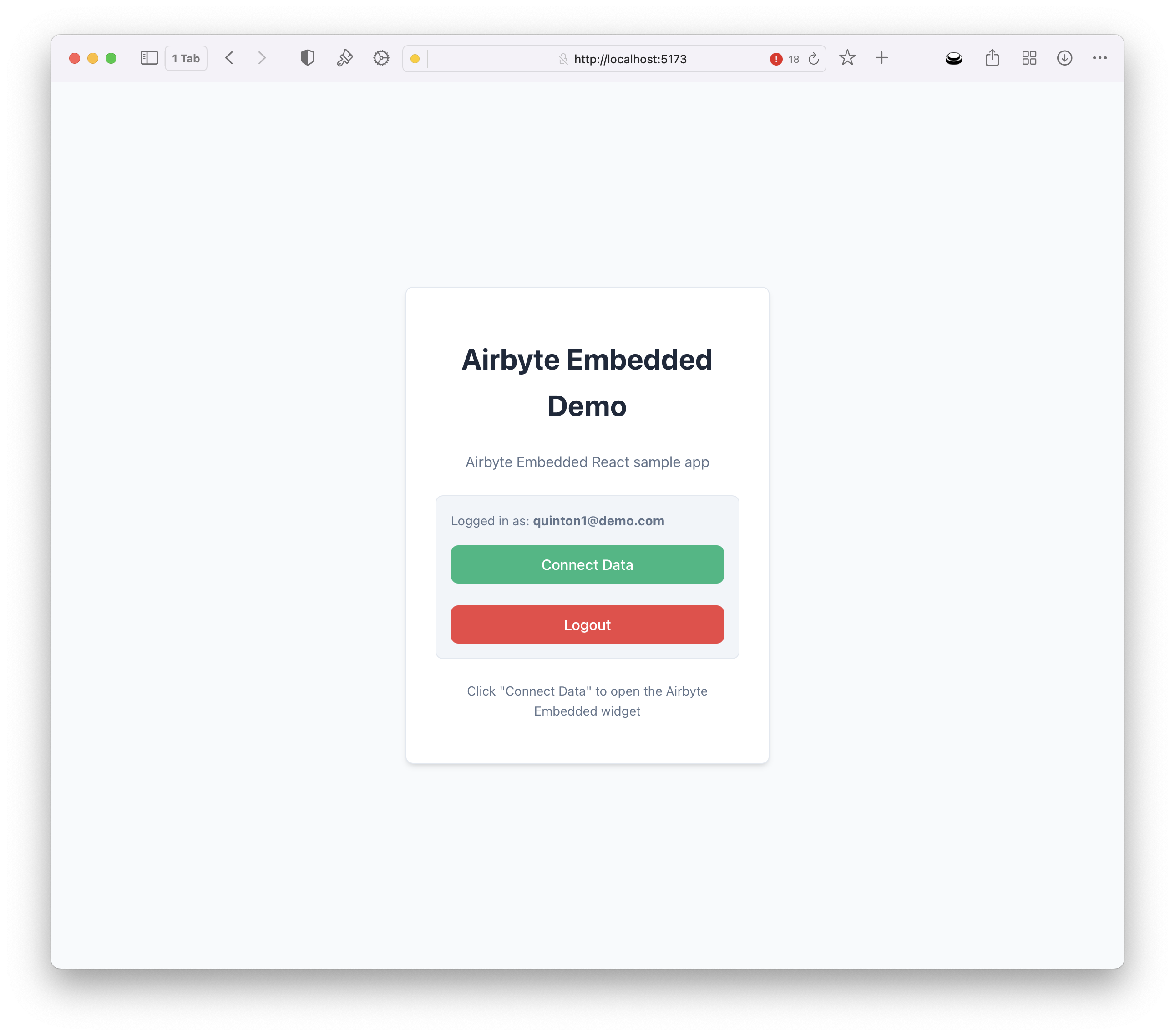 Embedded Sample Web app connect screen.